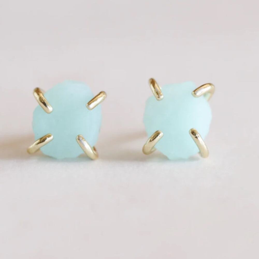 NEW ANTHROPOLOGIE 18kt Gold Mint Amazonite Stone Natural Gemstone Stud Earring